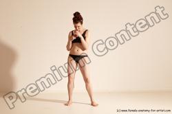 Underwear Martial art Woman White Moving poses Slim medium brown Dynamic poses Academic